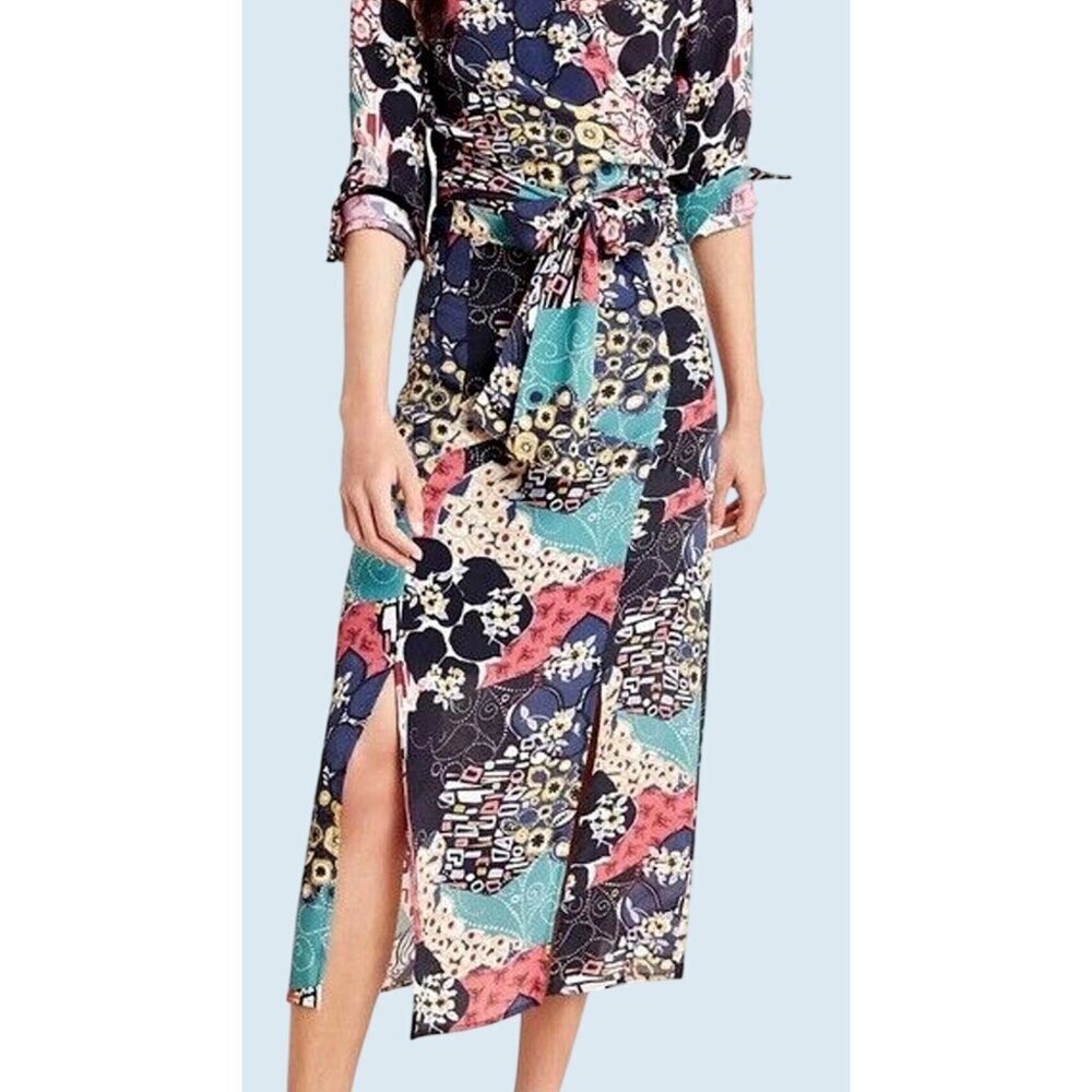 ANTHROPOLOGIE x KACHEL Hallie Patchwork Print Front Slit Midi Skirt Sz 6